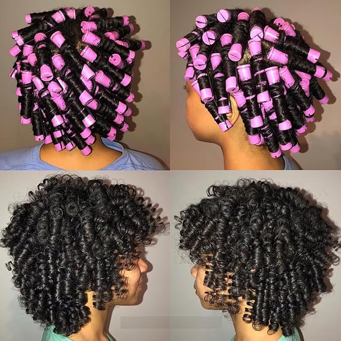 60Pcs Hair Perm Rods Set - 3 Sizes Plastic Cold Wave Rods with Elastic Rubber Band Non Slip, Perming Rods for Long Short Natural Hair Hairdressing Tools（Purple+Orange+Beige)