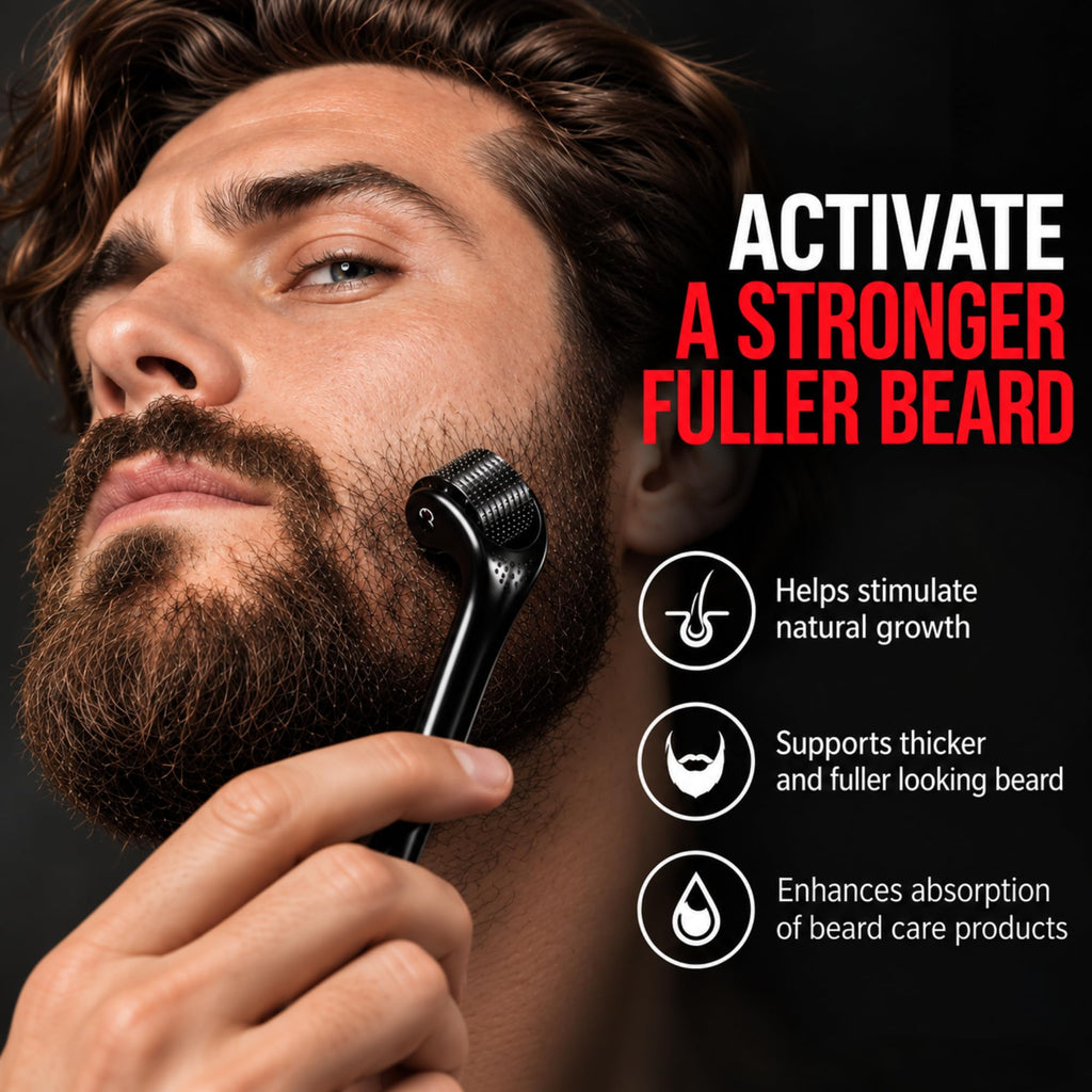 Rhys Man Derma Roller 0.25mm with Storage Case – Titanium Dermaroller for Beard, Face & Scalp Care, 540 Needles Skin Care Tool for Men & Women