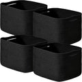 ICERZCZ Black Storage Baskets for Shelves, Small Storage Baskets for Organizing, Woven Cotton Rope Baskets for Storage, Book Basket, Decorative Shelf Basket, 12.5"Lx9.1''Wx7.9''H (4 Packs) Black