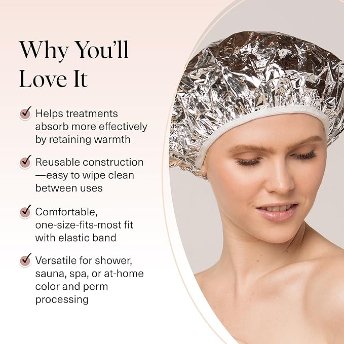 Kitsch Aluminum Foil Heat Cap for Deep Conditioning - Reusable Hair Streamer For Coloring, Perm & Treatment, Heat Cap with Elastic Band, Deep Conditioning Hair Cap, Shower Cap for Sauna, Shower & Spa