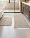 Furicher Waffle Bath Mat Set, Non Slip Bathroom Rugs 2 Piece, Brown & White