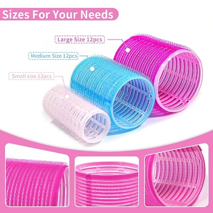 Hair Rollers Large Small 50PCS Set, 36PC Large Medium Small Hair Rollers for Volume Curlers with 12PC Clips and 2 Combs for Short Medium Blowout Look Long Hair Gift for Women Girls