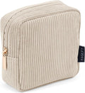 MAGEFY Small Makeup Bag for Purse Mini Cosmetics Bag Corduroy Cute Cosmetic Pouch for Women with Slip-in Pockets (Beige)