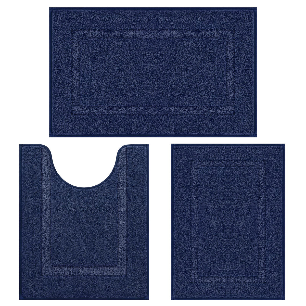 SHACOS Navy Blue Bathroom Rugs Sets 3 Piece Bath Mat U Shaped Toilet Rug