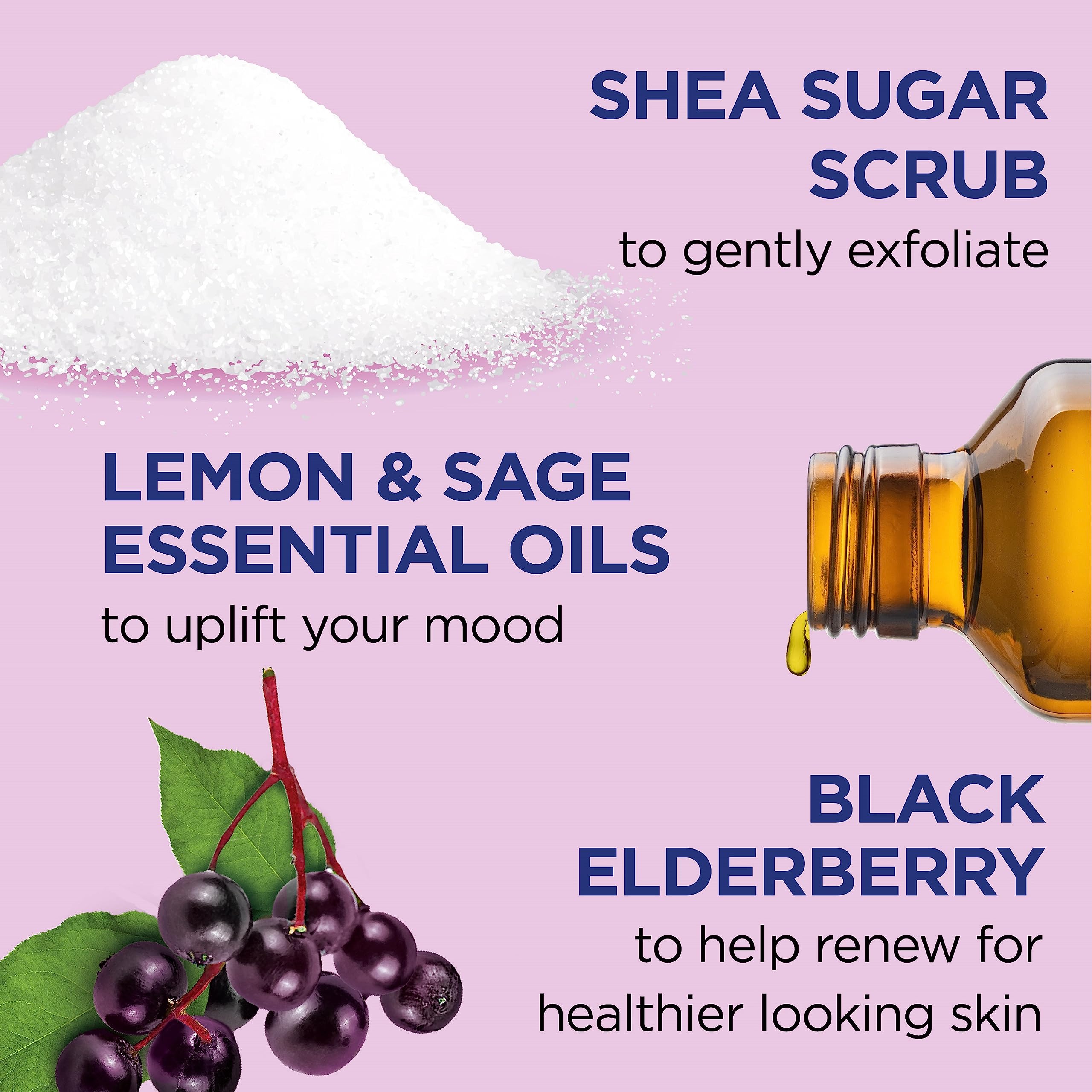 Dr Teal's Shea Sugar Body Scrub, Black Elderberry with Essential Oils, 19 oz (Pack of 3)