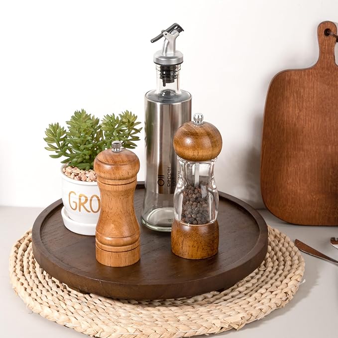 Round Decorative Tray Farmhouse Kitchen Decor Soap Dish, 11" Walnut