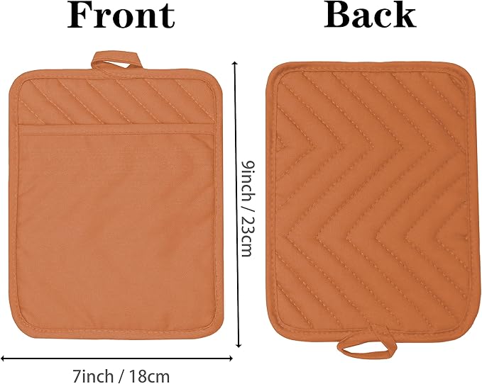 VEIKERY Oven Pot Holder with Pocket Cotton Heat Resistant Coaster Potholder Kitchen Hot Pad Oven Mitts for Cooking Square 7"x9"Set of 5 (Orange)