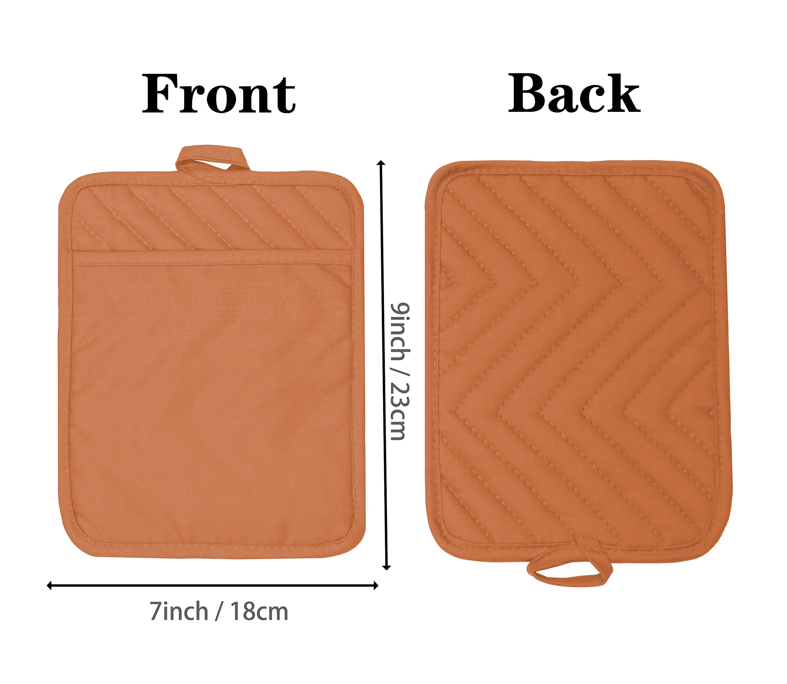 VEIKERY Oven Pot Holder with Pocket Cotton Heat Resistant Coaster Potholder Kitchen Hot Pad Oven Mitts for Cooking Square 7"x9"Set of 5 (Orange)
