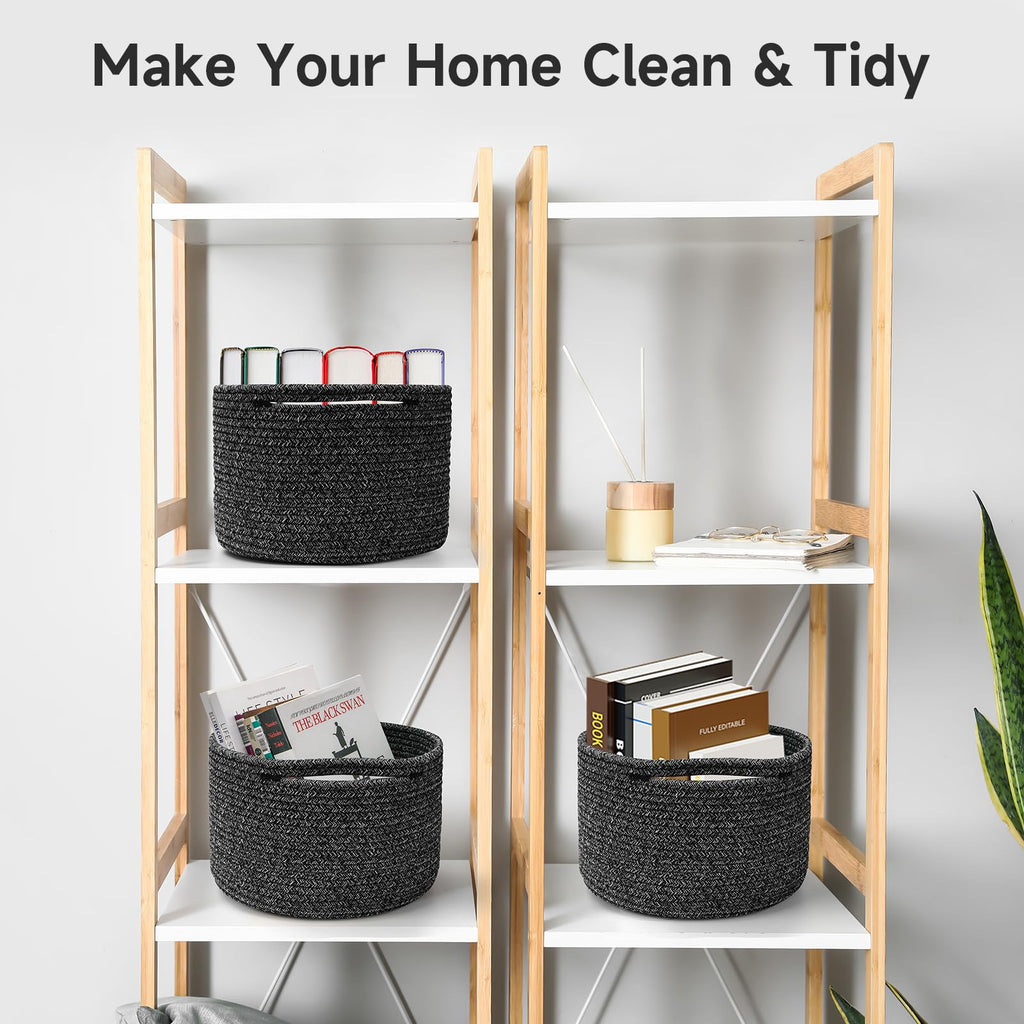 Maxuni 3 Pack Small Rope Storage Baskets, 9.82×9.82×7.1", Black