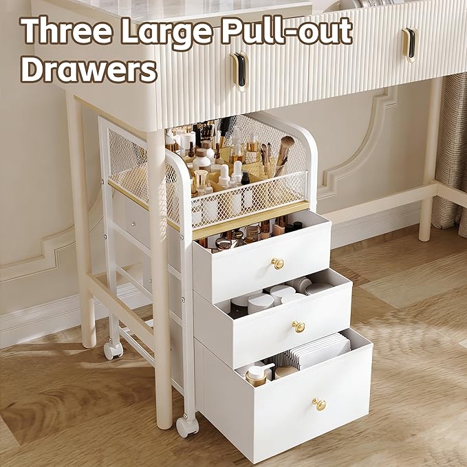 Rolling Makeup Organizer Cart with Drawers Under Desk Storage for Vanity