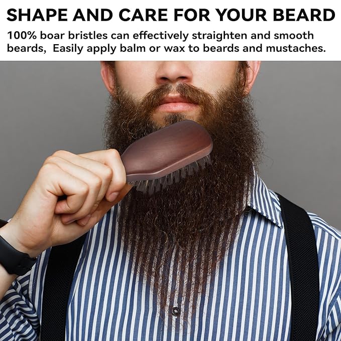 O BRUSHZOO Hair Brush for Men, 100% Boar Bristle Hair Brush for Short Fine Thin Hair Detangle Add Natural Shine & Beard
