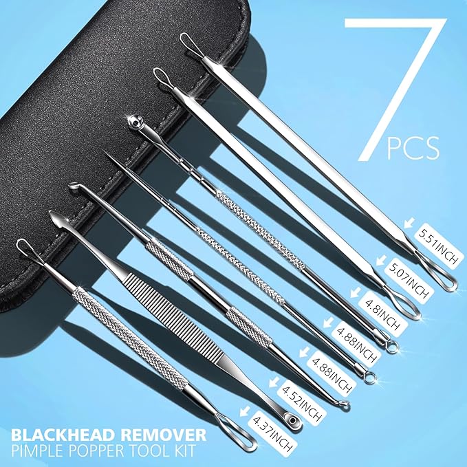 Teenitor 7 in 1 Pimple Popper Tool Kit Blackhead Remover Tools Blackhead Extractor, Pimple Extractor Pimple Popper Tool Zit Popper Tool Acne Tools Comedone Extractor Black Head Remover