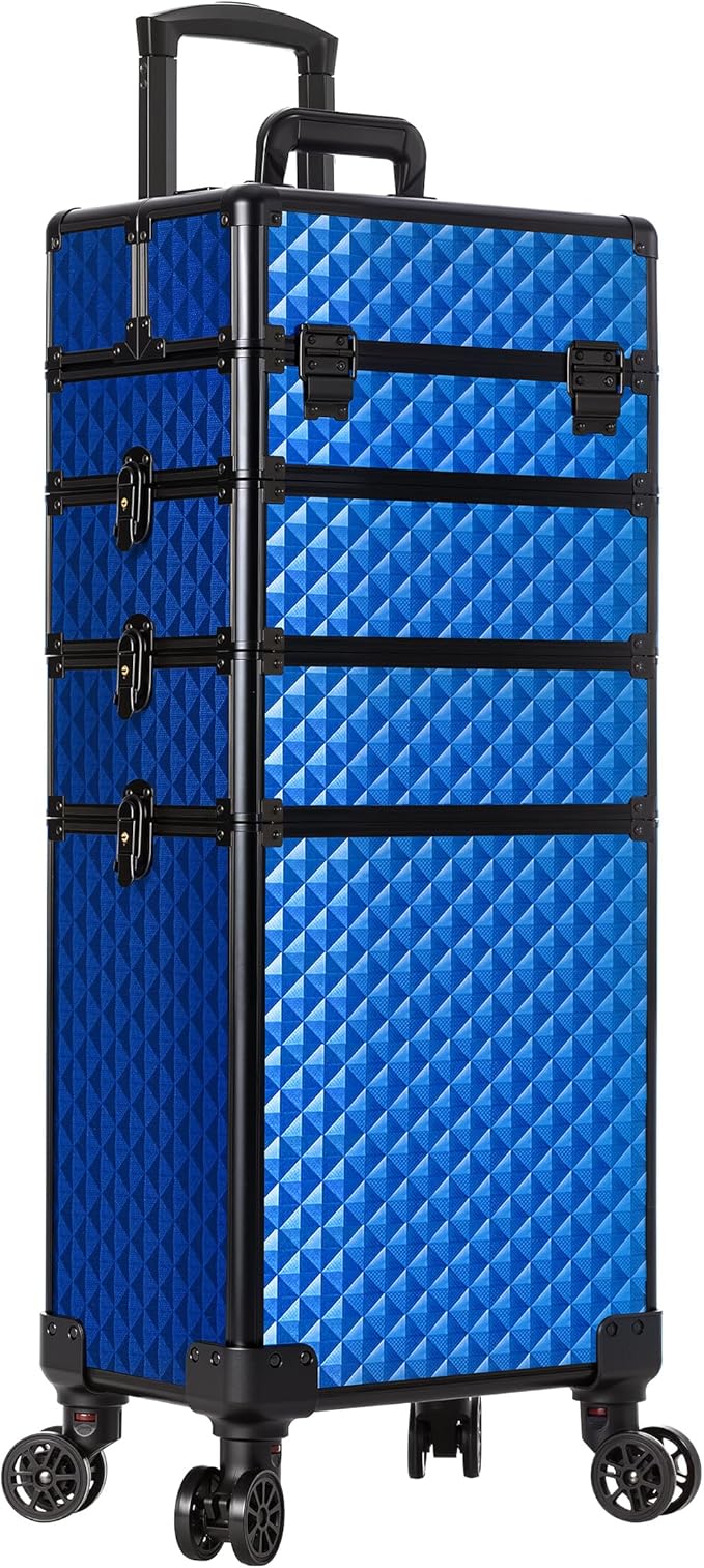 AROUS Rolling Train Makeup Case Cosmetology Case on Wheels, Blue