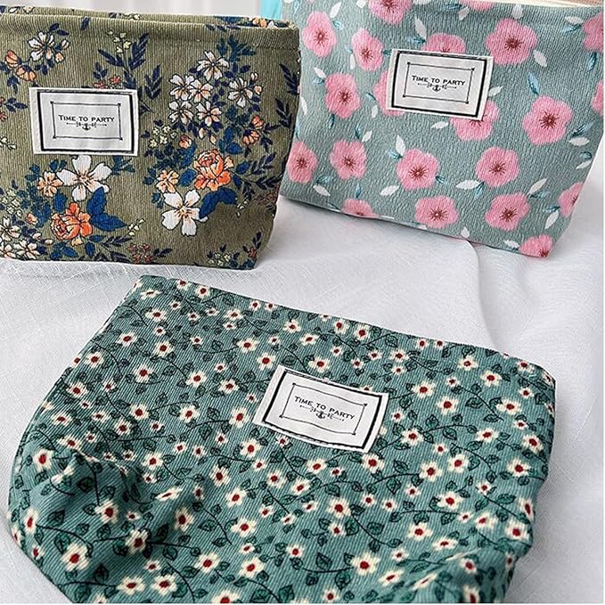 SxoSyo Floral Makeup Bags, Canvas Cosmetic Bags for Women, Green