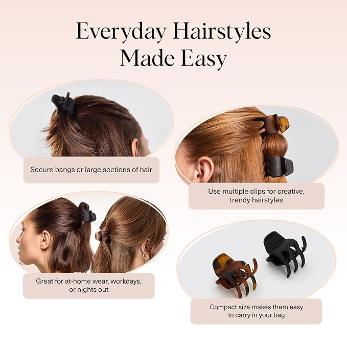 Kitsch Eco-Friendly Medium Claw Clips - Cute & Stylish Short Hair Accessories for Women, Girls | Ideal Size for Any Hairstyles, 2pcs (Black & Tortoise)