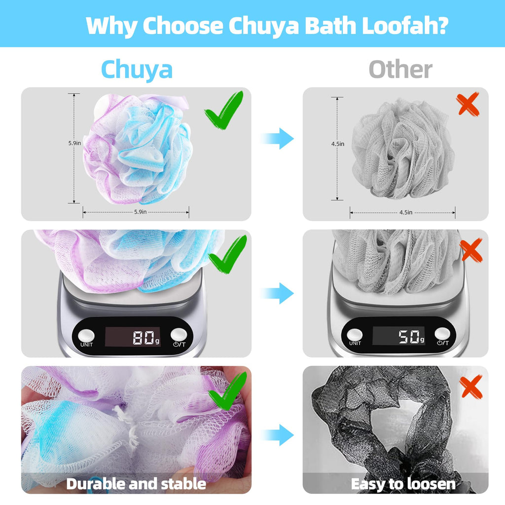 Chuya Bath Loofahs Sponges 80g XL Size,4 Pack Shower Sponge Exfoliating Cleaning Bath Loofa Body Scrubber Balls for Family Washing