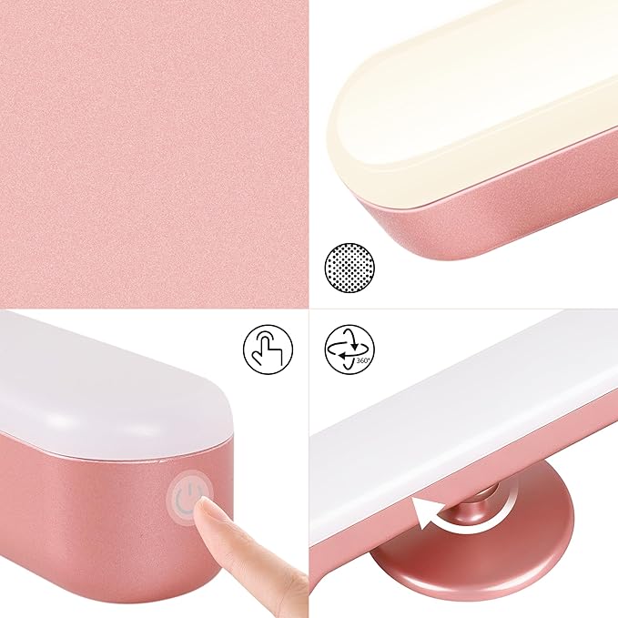 Set of 2 Wireless Vanity Makeup Lights for Mirror, Rechargeable LED Stick On Light Bar for Bathroom Mirror with Dimmable 3 CCT, Long Battery Life Cordless Light Valentine’s Day gift for Women(Pink)