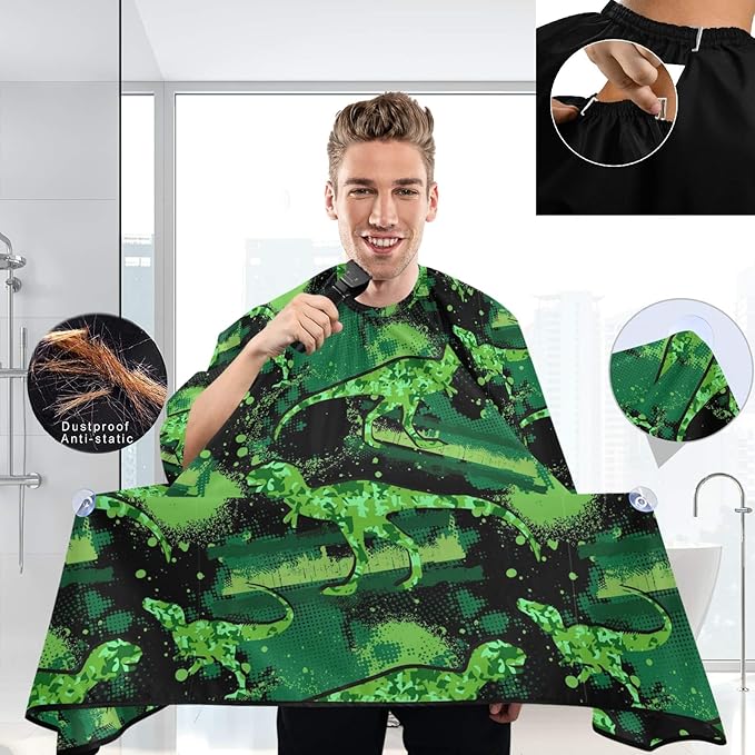 Visesunny Barber Cape - Military Style Dinosaur Animal Polyester Hair Cutting Salon Apron Anti-Static Haircut Shaving Cloth Beard Shaving Bib Hairdressing Cape