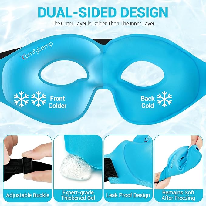 Comfytemp Cold Gel Eye Mask, Cooling Eye Ice Pack for Puffiness, Reusable Cold Compress Sleeping Mask for Puffy Eye, Dry Eyes, Sinus, Dark Circle, Migraine Relief, 2 Temp Side, 1 Pcs
