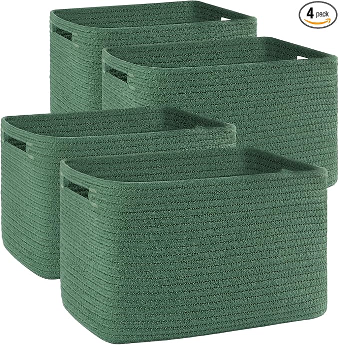 SIXDOVE 4 Pack Storage Baskets for Organizing, Woven Baskets for Shelves - Perfect for Toys, Books, Towels, and Clothes, Durable Gift Basket Bins Toy Storage, 12.7''L x9''W x7.8''H, Green