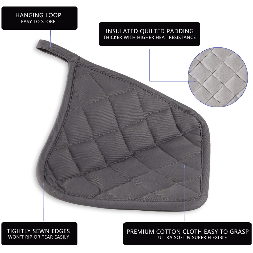 Kitchen Pot Holders Set Heat Resistant Pure Cotton Potholders Kit Trivets Large Coasters Hot Pads Terry Pot Holders for Everyday Cooking and Baking by 7 x 7 Inch Set of 6 Grey