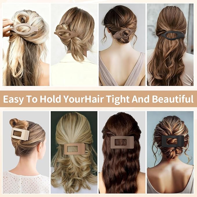 8Pcs French Flat Hair Clips for Women 2 Styles Claw Clips for Girls Matte Flat Hair Claw Clips for Thin and Thick Hair Large Non-slip Strong Hold Hair Accessories for Women (Brown)