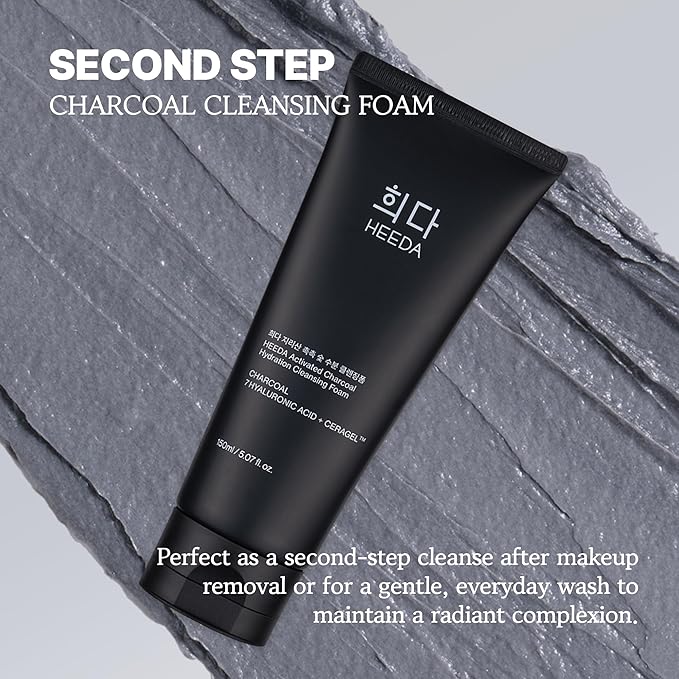 HEEDA All-In-One Double Cleansing Duo, Charcoal Ceramide Cleansing Balm & Hyaluronic Acid Foam Cleanser for Deep Purifying, Hydrating, and Balanced Skin (K-Beauty Vegan Skincare Set)