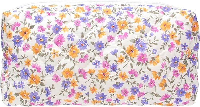 PAZIMIIK Small Quilted Makeup Bag,Zipper Cosmetic Pouch,Ditsy Floral
