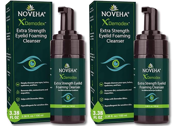 NOVEHA Extra Strength Tea Tree Eyelid & Face Foaming Cleanser – Daily Cleansing Foam with Tea Tree Oil, Coconut Oil, Vitamin E & Pro-Vitamin B5 – For Eyelids, Lashes & Face – 3.38 fl oz (100ml)