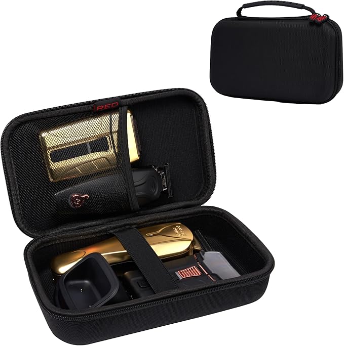 RED by Kiss Men Grooming Portable Organizer BagTravel Pouch (Black) Organize Shaver Trimmer Clipper Hair Comb Convenient Mesh Inner Pocket, Hard Zipper, Handle, Water Resistant Exterior
