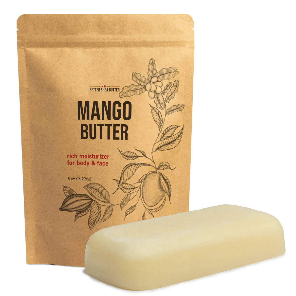Mango Butter - 100% Pure Raw Mango Seed Butter Unrefined, 8 oz Block