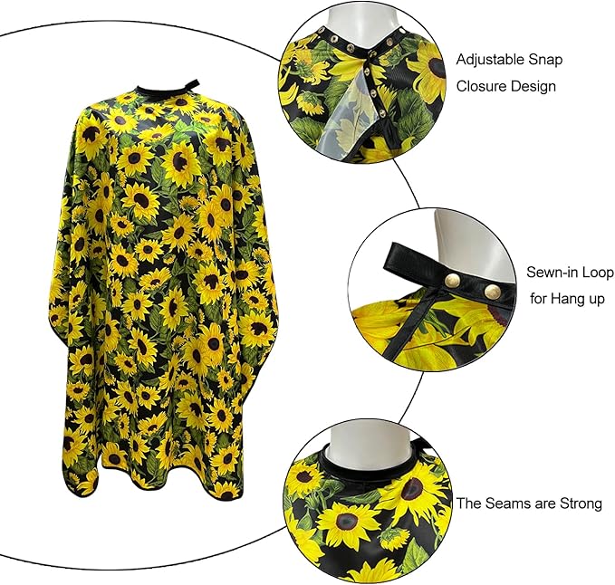 Salon Cape for Women, Hair Cutting Cape with Snaps, Professional Large Barber Stylist Hairdresser Cape, Waterproof & Light Weight & Machine Washable- 63”× 56”(Sunflower)