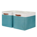 HNZIGE Extra Large Fabric Storage Bin Baskets for Organizing Shelves [2 Pack] Storage Baskets for Closet 16" X 11.8" X 11.8" Rectangular Storage Basket Bin for Organization Living Room(Teal&White)