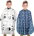 Kids Hair Cutting Cape (2 Pack) Professional Children Salon Barber Apron for Boys and Girls (Cartoon Cat & Cartoon Fish)