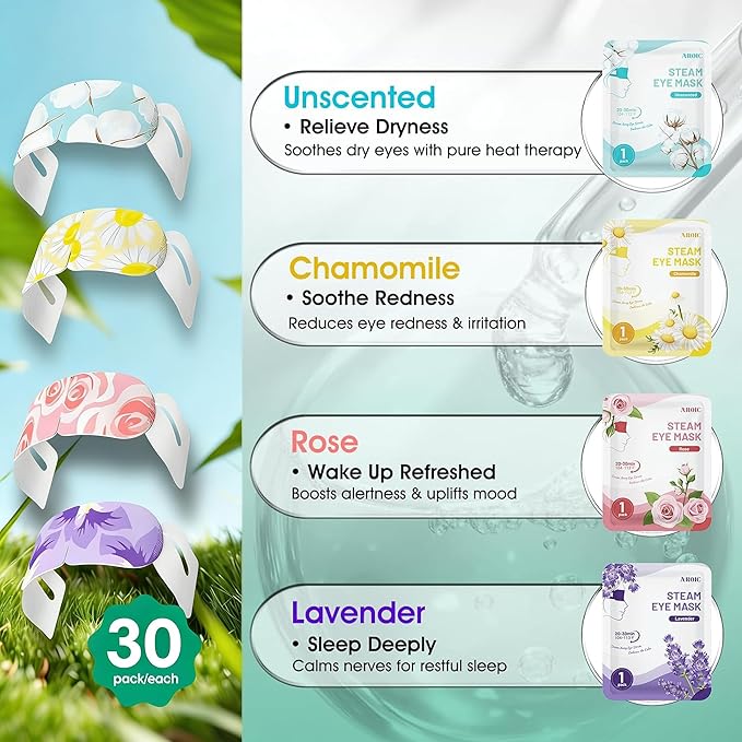 AROIC 120 Pack Steam Eye Masks Disposable, Heated Sleep Eye Mask for Women Warm Compress for Eyes, Relaxation Mothers Day Gifts, Travel Essentials - Lavender, Unscented, Chamomile, Rose