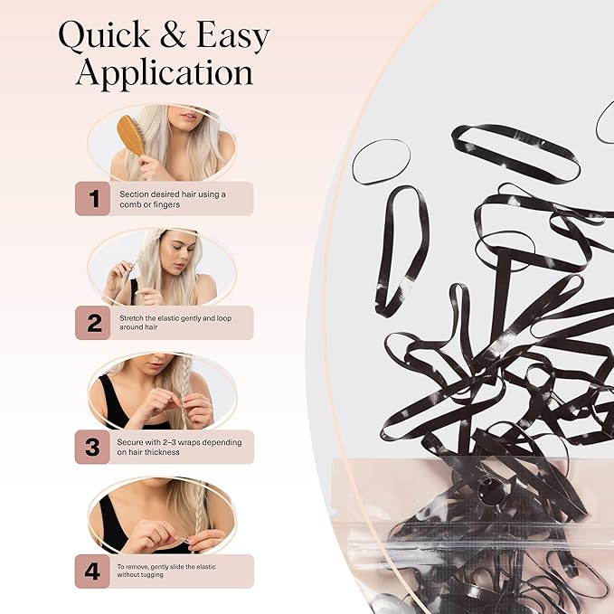 Kitsch Hair Ties No Damage for Kids, Teens and Women - Rubber Bands for Hair Styling | No Snag Hair Elastics | Daily Hair Accessories - 500pcs (Black)
