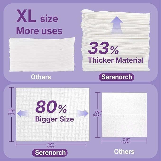 Disposable Face Towels (100 Count) – XL 10"x12" Ultra Thick Facial Cleansing Cloths – Soft Biodegradable Dry Wipes for Sensitive Skin – Lint-Free Makeup Remover Towelettes for Daily Skincare