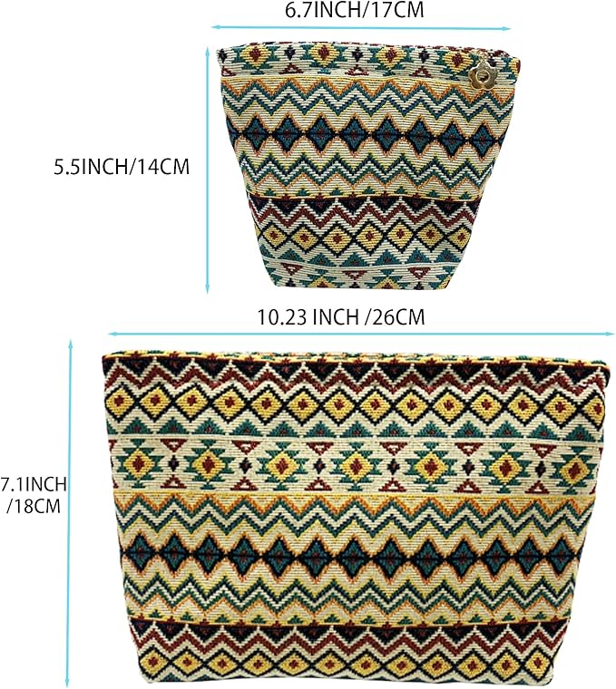 getgto 2 Pcs Makeup Bags, Large Cosmetic Bag Travel Toiletry Bag Organizer for Women, Embroidery Craft, Makeup Bag Small Cosmetic Pouch Purse with Zipper Gifts for Girls Teen