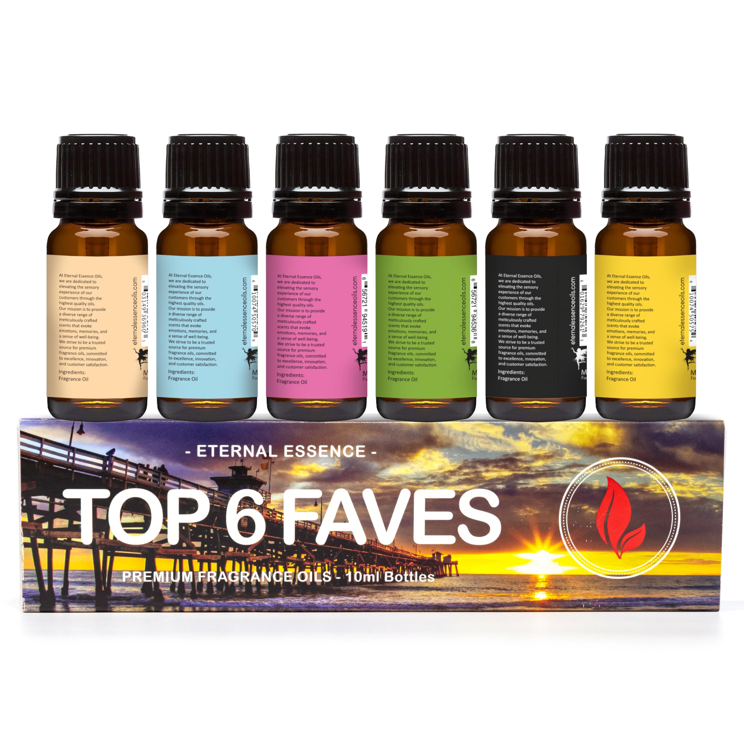 Top 6 Faves - Set of 6 Premium Fragrance Oils - Love Spell, Tahitian Vanilla, Clean Cotton, Mango, Dragon's Blood and Monkey Farts - 10ML