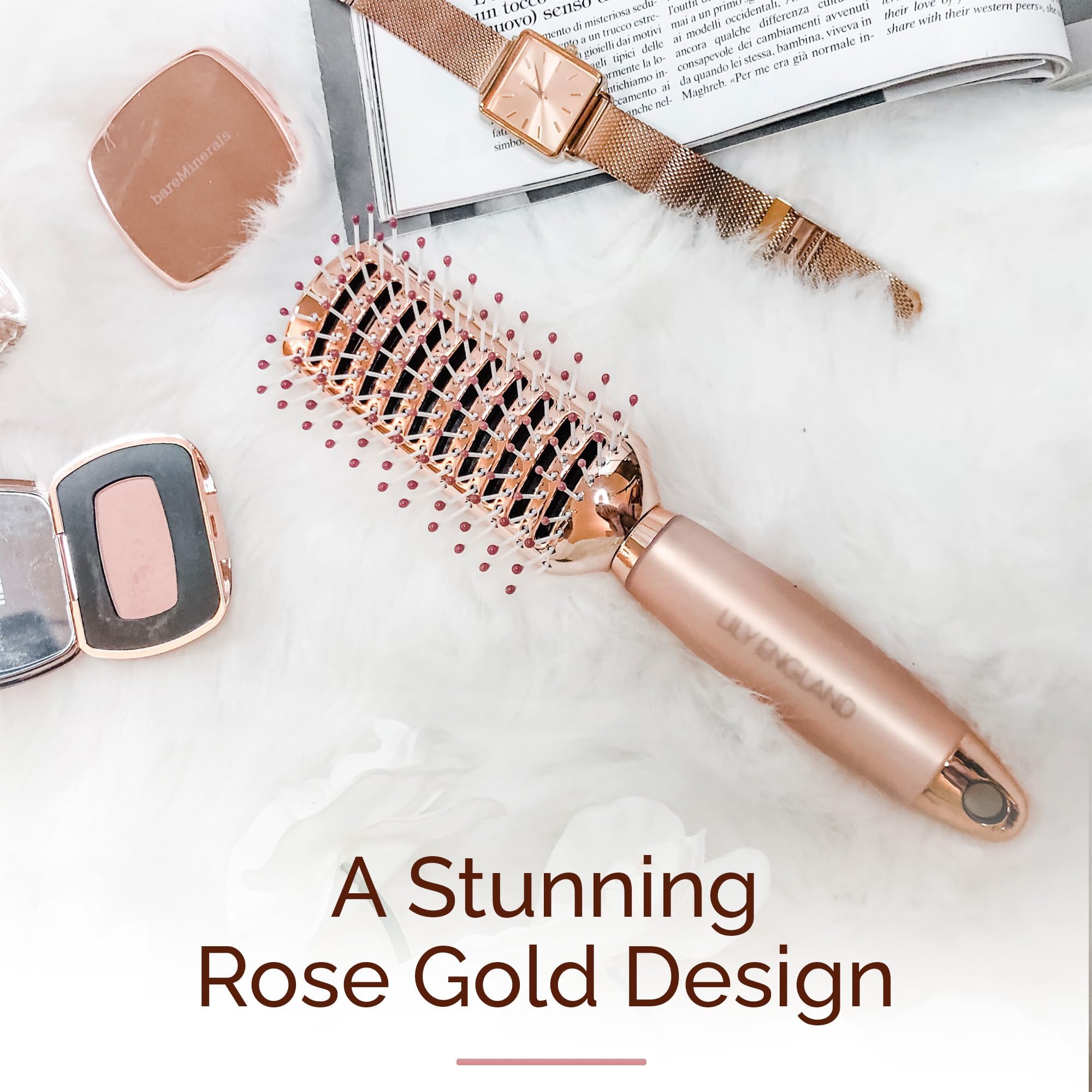 Lily England Vent Hairbrush for Women, Fast Blow Drying Hair Brush, Rose