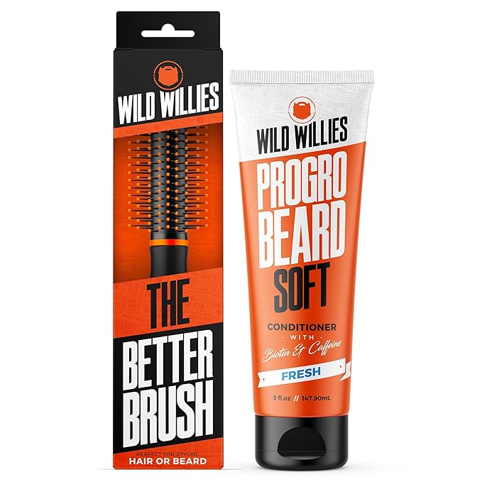 Wild Willies Beard Brush & Beard Balm Leave-In Conditioner Kit, Boar Bristles, Travel Size, Ergonomically-Designed Handle, Promotes Fast Beard Growth & Removes Itch
