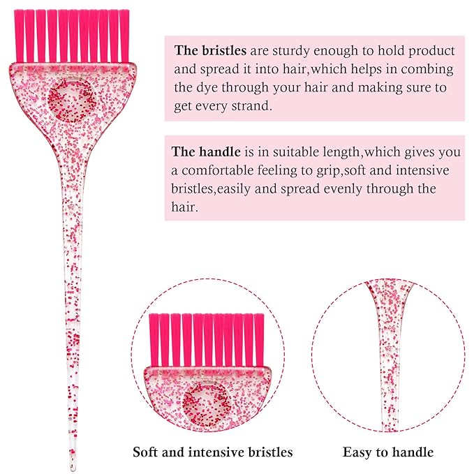 Patelai 6 Pcs Hair Color Brush Set, Glitter Hair Dye Brushes in 3 Colors, Soft Bristle Tint Applicator for Highlighting, Coloring, Tint and Dye, Reusable Salon and Home, 2.24 x 8.46 in