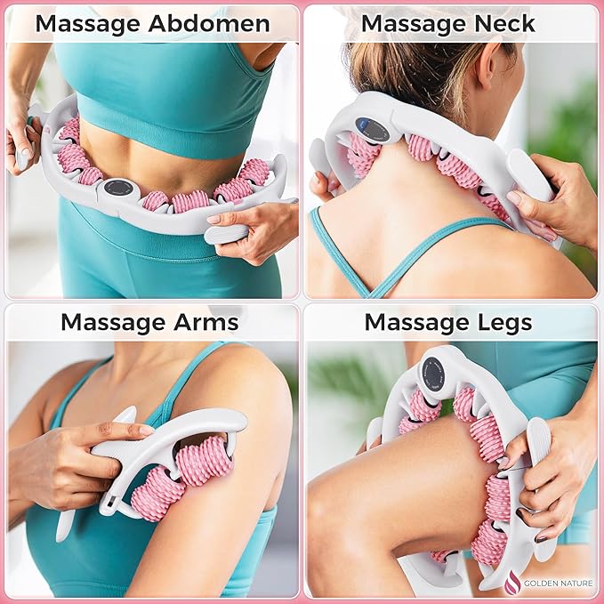 Golden Nature Cellulite Massage Roller - Anticellulite Massager for Thighs, Neck & Body - Fascia Massage Tool with Detachable Rollers - Handheld Lymphatic Drainage Tool for Deep Tissue Exercise