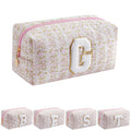 JOVAKIT Alphabet Makeup Bag Cosmetic Bag for Women, Christmas Gifts for Girls Age 6-18, Floral Flowers Coquette Travel Toiletry Zipper Make Up Pouch Organizer Trendy Stuff (Pink Floral G)