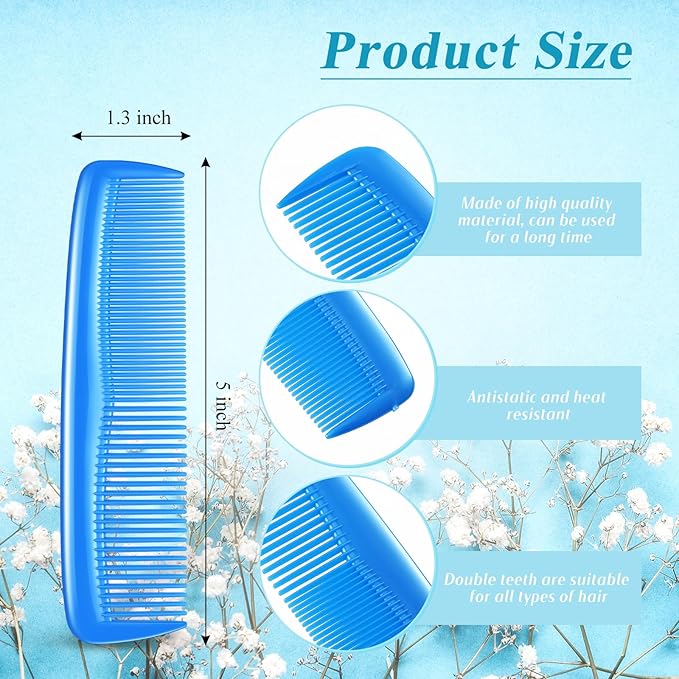 Didaey 50 Pcs Pocket Combs for Men 5 Inch Cutting with Wide and Fine Teeth Plastic Professional Barber Haircut Small Anti Static Combs for Women Grooming Accessories for Beard(Blue)