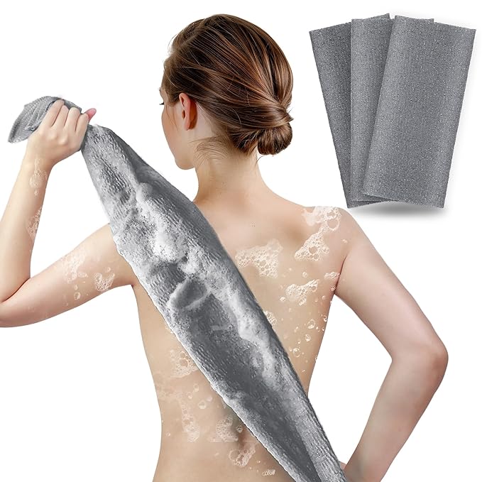 ARCH&M Exfoliating Shower Towel Japanese & Korean-Style, 35-Inch, 3 Pack