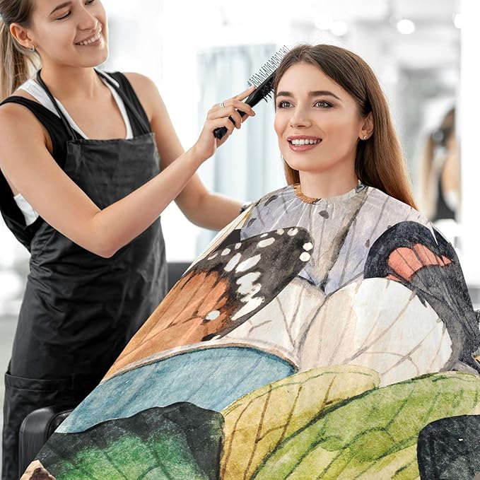 visesunny Retro Style Butterfly Barber Cape Anti-Static Hair Cutting Cape with Snap Closure Professional Salon Polyester Cape Barber Water-Resistant Hairdressing Cape Adjustable Snap for Hairstylists