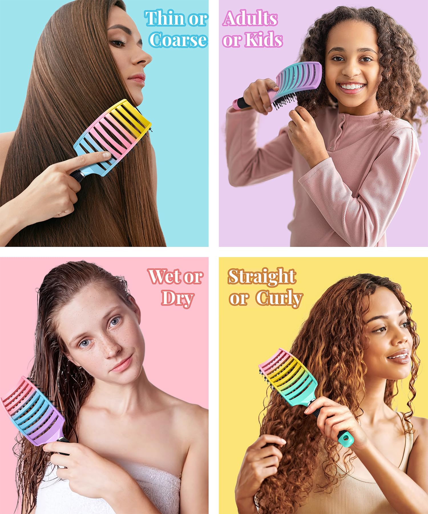 KTKUDY Wet or Dry Detangling Hair Brush for All Hair Types - Eliminates Knots & Reduces Breakage Hairbrush - Tangle Free Detangler Brush For Women Men & Kids, Single, 1 Count