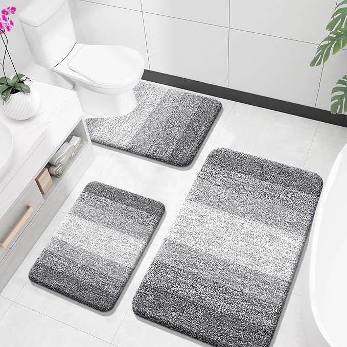 OLANLY Microfiber Bathroom Rugs Sets 3 Piece, 36"x24"+24"x16"+24"x20"