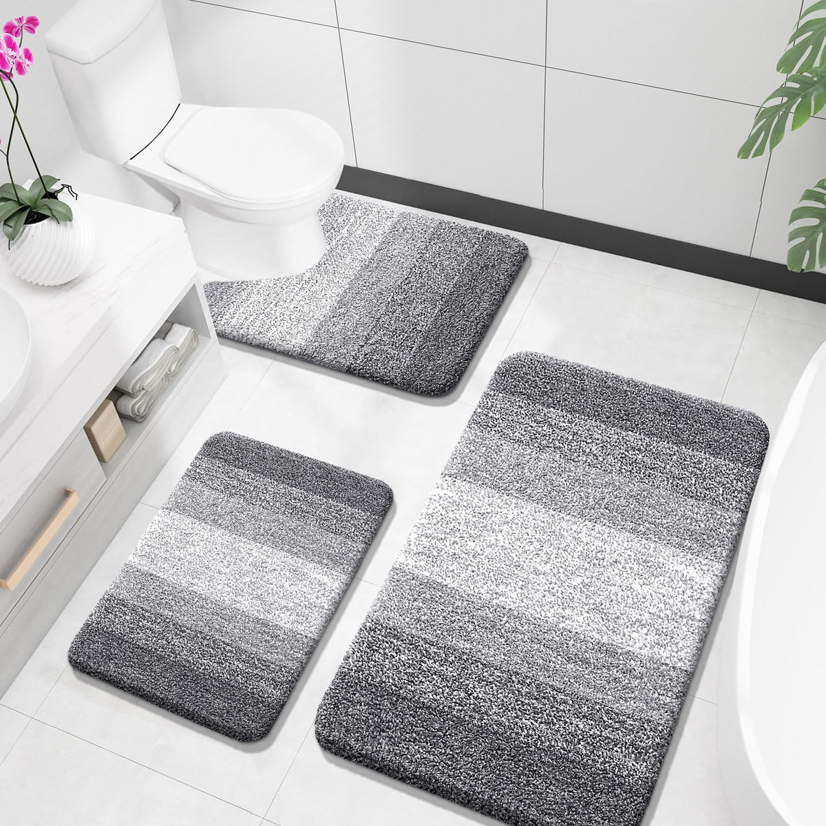 OLANLY Microfiber Bathroom Rugs Sets 3 Piece, Absorbent Bath Mats, Mauve